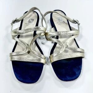 Bruno Magli navy and gold strappy kitten heel sandal 37.5